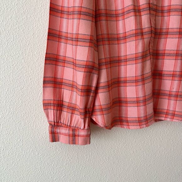 GAP Plaid Ruffle-Neck Blouse M - Picture 3 of 7